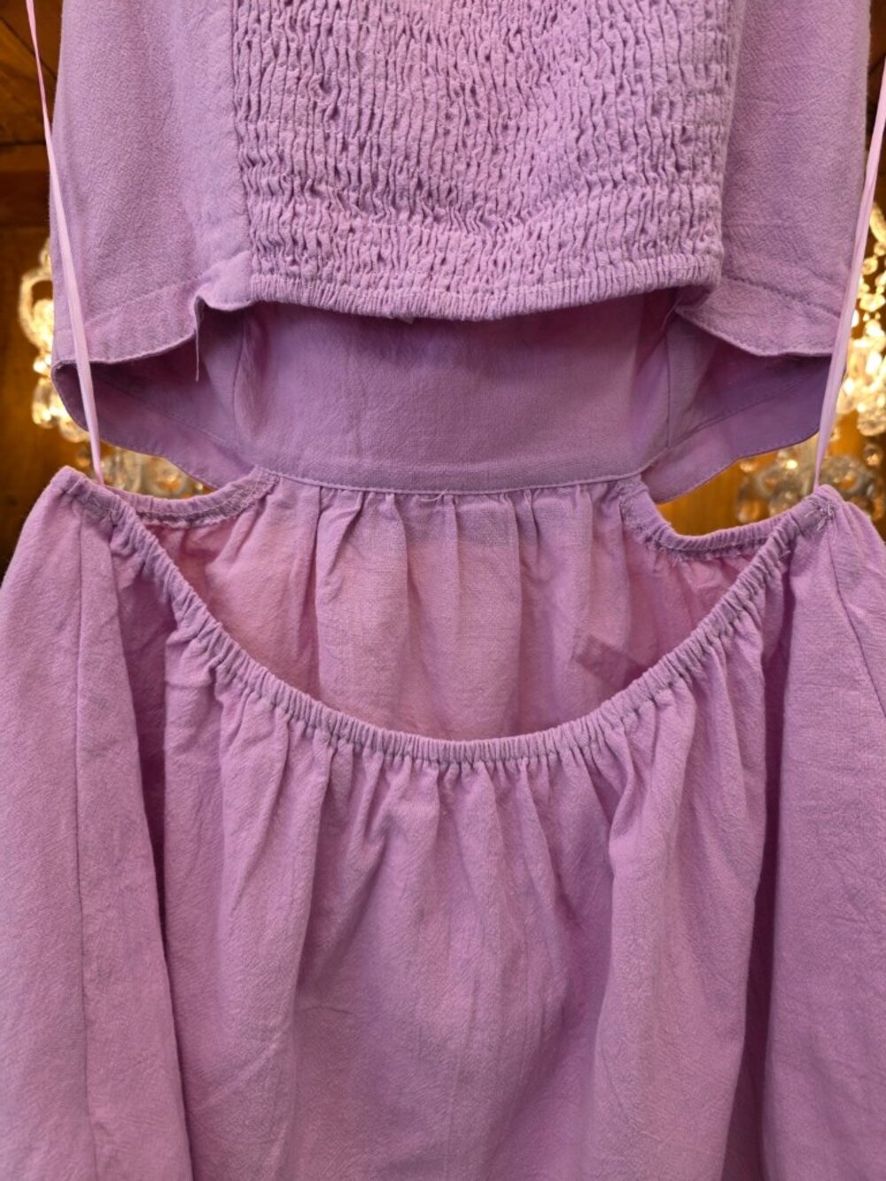 Heyson Light Mauve Cutout Crop Top | Scalloped Hem | 100% Cotton | Smocked Back - Picture 8 of 10